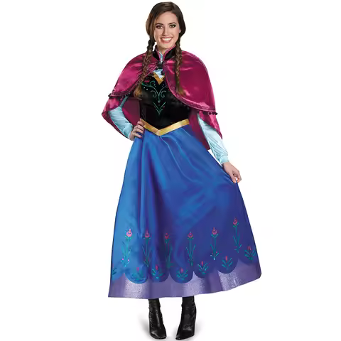 Women's Frozen-Inspired Anna Costume Winter Princess Dress Cape Outfit Adult Ice Queen Arendelle Els