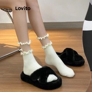 Lovito Casual Plain Bow Socks for Women LNA79453