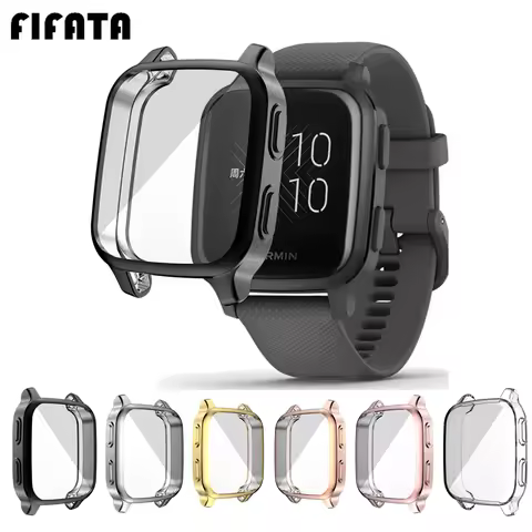 FIFATA Protection Case For Garmin Venu SQ Smart Watch Plating TPU Soft Cover Full Screen Protector S