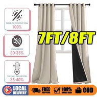 100% Blackout Shading Curtain Thermal Ambient Soundproof Langsir for Living Bedroom 7ft/8ft Curtain