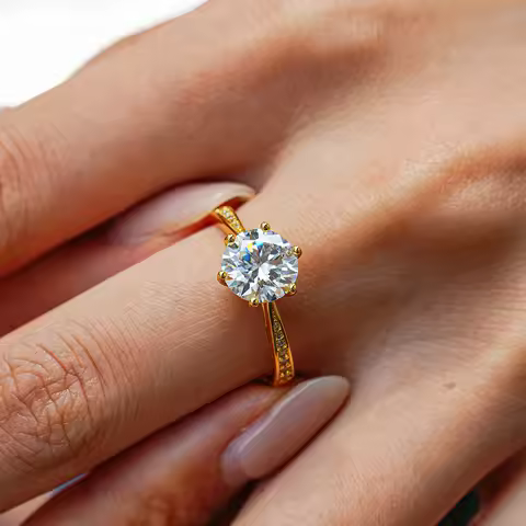 Luxury 100% Real 18k Gold Women's Six Claw Ring 8mm Round 2ct 1 karat Moissanite Diamond Ring