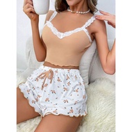 Lace Camisole and Shorts Set - Comfortable & Stretchy Women's Pajamas for Leisure Wear