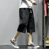 ☈Seluar kapas dan linen yang dipotong seluar longgar musim panas seluar nipis lurus lelaki trend lel