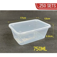 Rectangular Plastic Food Container With Lid 750ml / Bekas Makanan Plastik Microwave A750 (250SETS)