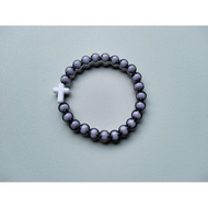 G155 ACRYLIC CROSS BRACELET PEARL BEAD BRACELET FILLED WITH WHITE BALL 8MM