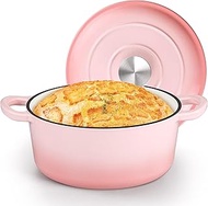 HaSteeL 3 QT Cast Iron Enamel Dutch Oven (Pink)