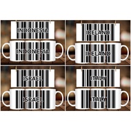 OHANA .. 1PC MUG W/BOX Barcode Mug Design 11oz w/ box Souvenir - (Indonesia, Ireland, Israel, Italy)