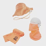 【極淨源】Light SPA美肌光波抗UV防曬三件組｜英倫時尚花朵帽.袖套.可拆式口罩(UPF50+阻隔紫外線高達99%) 豔陽橘