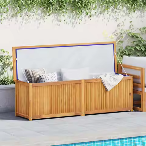 Natural Teak Solid Wood Garden Storage Box 68.9 x 19.7 x 21.7 Inches, Weather-Resistant Outdoor Orga