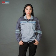 Baju Safety Proyek Model Semi Jaket Warna Abu Muda Kombinasi AbuTua