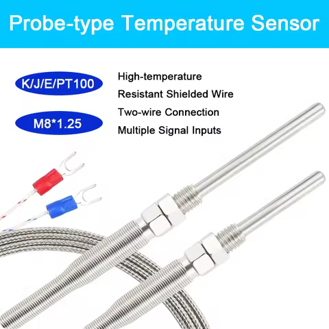 3pcs/pack 0-800 Degree M8 1m 2m 3m K J E PT100 Type Probe Screw 25mm-300mm Thread Cable Thermocouple