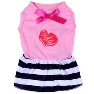 (D) Petsinn Dress-Love With Stripe Bottom (Pink / Black) (Medium) (30cm)