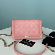 Chanel BOY WOC 粉色 荔枝牛皮 肩背包 斜背包