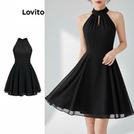 (Trendy2) Lovito Elegant Dress Plain Double Layer Tie Back Dress for Women L80ED448