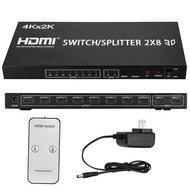 4K HDMI Swithch Splitter 2x8 HDMI Switch 2 in 8 out video convert HDMI Splitter 1 to 8 Screen Display for LED TV PC PS4 Monitor
