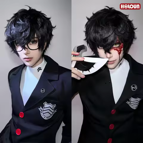 HOLOUN P5 Game Ren Amamiya Cosplay Costume Wig Joker School Uniform Embroidery Suit Blazer Pants Bro