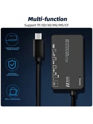 6 In 1 Password Box Card Reader USB2.0/Type-C Card Reader Multi Function Camera Card Reader CF M2 MS