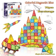 70pcs Colorful Magnetic Tiles Building Blocks Diamond Surface 7.5CM x 7.5CM STEM Mainan Edukasi Gift