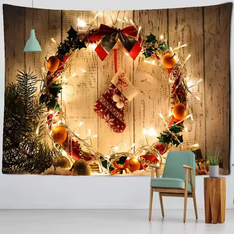 Christmas Cartoon Illustration Tapestry Wall Hanging Cute Kawaii Boho Style Background Cloth Home De