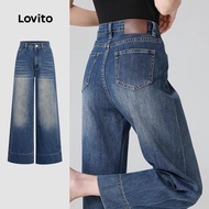Lovito Casual Jeans Leisure Simple Blue Jeans for Women L185AD686 Lovito Seluar Jeans Kasual Santai 