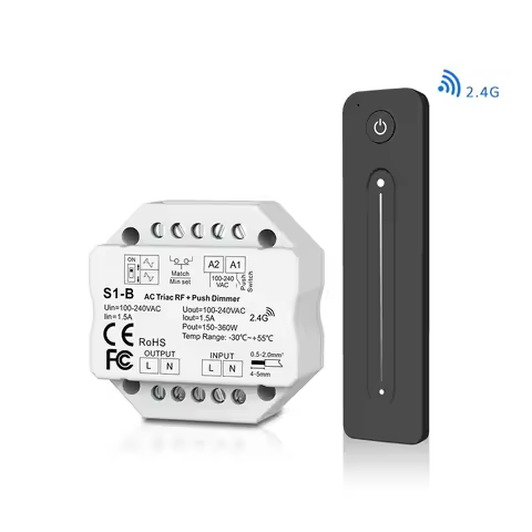 MJJC S1-B LED Dimmer 220V 2.4G R11 RF Wireless Remote Triac Dimmer AC 230V Push Dimer Switch for LED