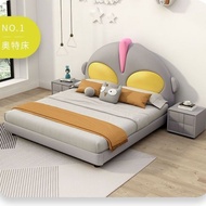 Children's bed boy single bed soft bag Ultraman bed home modern minimalist solid wood leather bed ne