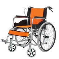 เก้าอี้รถเข็นนั่งสีส้ม Wheelchair พับได้กะทัดรัดและน้ำหนักเบา มีเข็มขัดนิรภัย