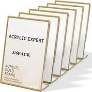 3/6pcs 4X6/5x7/6X8/8.5X11inch Acrylic Gold Frame, Tilted Back Desk Sign Holder Suitable For Wedding 