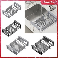 [Flowerhxy1] over The Sink Dish Drying Rack Stainless Steel Dish Drainer for Utenil Pans