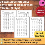 Printable Math Workbook Buku Matematik Latih Tubi 30 hari Operasi Tambah Addition 2 digit Drill Work
