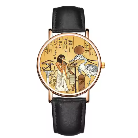 Simple Women's Leather Wristwatch Cool Stuff Watches Egyptian Fresco Painting Female Watches Waterpr