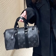 一眼淪陷❤️‍🔥Lv路易威登黑色皮革老花keepall25手提單肩斜挎包