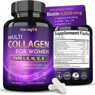 StrongVit Multi Collagen for Women with Biotin, Hyaluronic Acid, CoQ10, Vitamin C, D3 & Zinc – Hair,