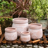 Tyk High-Appearance Retro Round Can Succulent Red Taodi Flowerpot Combination Large Diameter Embosse