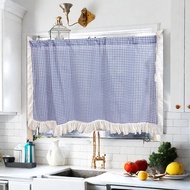 Kitchen Valance for Windows Country Style Vintage Red Blue Lattice Valance Curtains Semi Sheer Rod Pocket Short Curtain Topper for Living Room Bathroom Bedroom