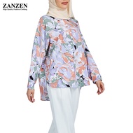 ZANZEN Korean Women New Blouse Vintage Long Sleeve Loose Causal Flora Printing Lapel Fashion Shirt B