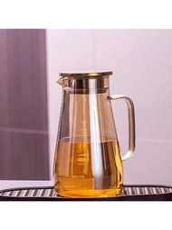 1入1800ml耐熱玻璃水瓶，附蓋，適用於冷熱飲料。非常適合餐廳、廚房和旅館使用（附2個透明杯子）