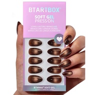 BTArtbox Tekan Pada Kuku Pendek - Mocha Hypnotic, Almond Brown Berkilauan Mata Kucing Tekan Pada Kuk