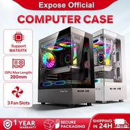 Expose Gaming Pc Case Build-in 3 Fans Tempered Glass Desktop Casings For PC