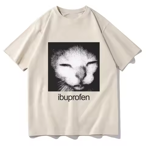 ibuprofen cat Meme Print Tshirts Tate McRae Harajuku Streetwear 2024 Summer Fashion Short Sleeve Cot