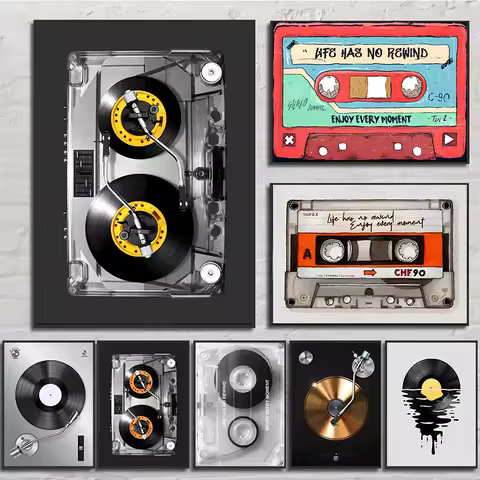 Colourful Creative Transparent Tape Cassette DJ Music Poster Prints Canvas Painting Wall Art Picture