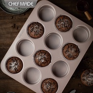 CHEFMADE 12-Cavity Muffin Pan Non-Stick Bread Cake Mold Baking Tray Bakeware British Muffin Tray WK9