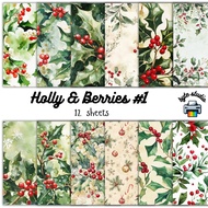 12 Sheets Holly & Berries 1 by byte studio | Cardstock Craft Paper Journal Stationery