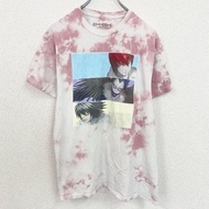 古著死亡筆記短袖動漫印花T卹，紮染圖案，粉紅色和白色，M碼