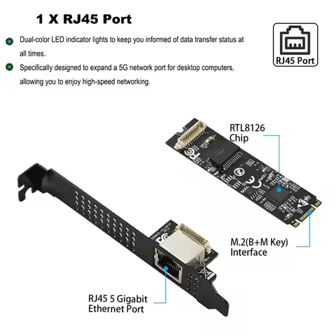 A02R M.2 to 5G Network Card Realtek RTL8126 Chip PXE Diskless Boot E-Sports Game Network Card Wired 