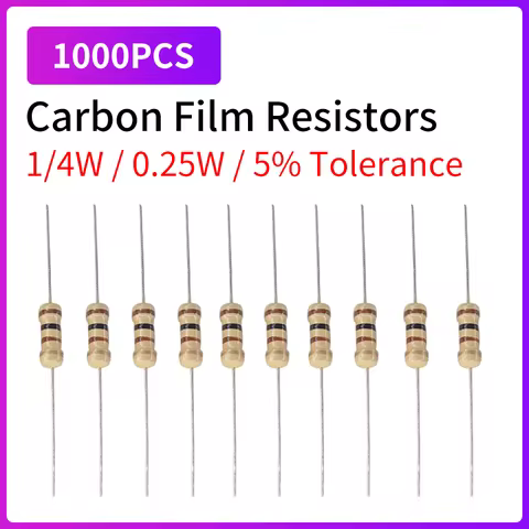 1000PCS Carbon Film Resistors 5% 1/4W 0.25W 1R~1M 0R 10R 100R 220R 330R 1K 2.2K 4.7K 10K 22K 47K 100