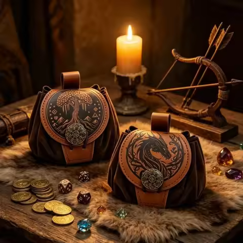 1/2PCS Medieval Embossed PU Leather Dice Bags,for Viking LARP, Cosplay, Renaissance Fair, Halloween 