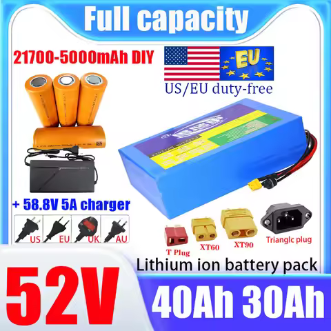 52V New lithium-ion battery pack 40Ah 30Ah 20Ah 21700 1500W 2000W cell power for electric tools buil