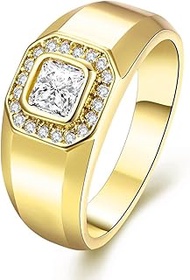 9 mm Gold Plated Square Cubic Zirconia Wedding Engagement Promise Rings for Men Boy-Friend KR204-6
