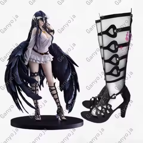Overlord Albedo Cosplay Costume Shoes Handmade Faux Leather Boots High Heeled